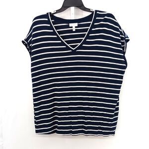 Jessica Simpson Shirt Women Size 2XL Blue White Striped V Neck Cap Sleeve Top